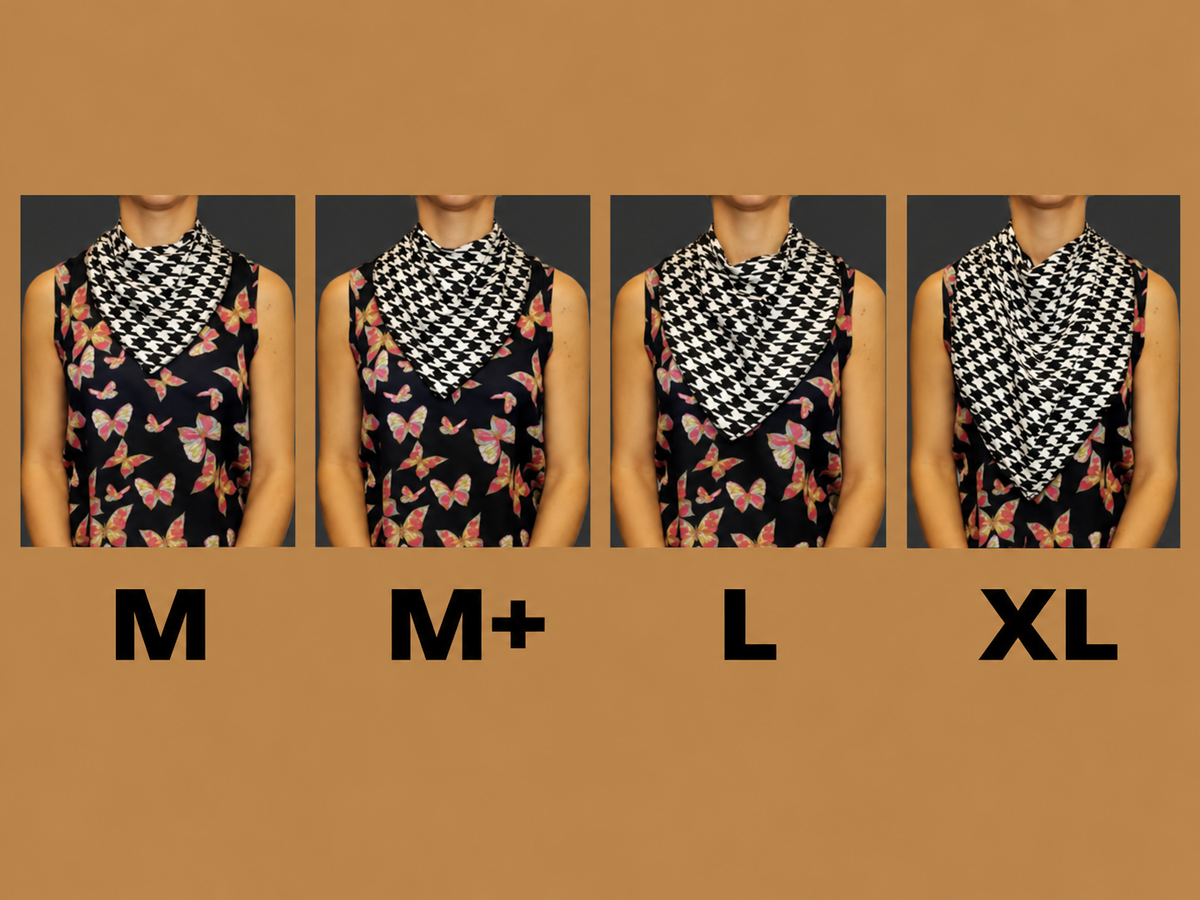 Bandana Bibble maatvergelijking M, M+, L en XL