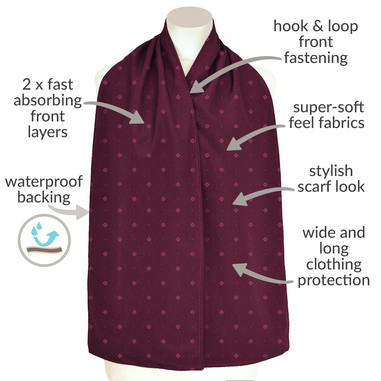 Bibetta Care stijlvolle sjaalslab – Burgundy Pattern details