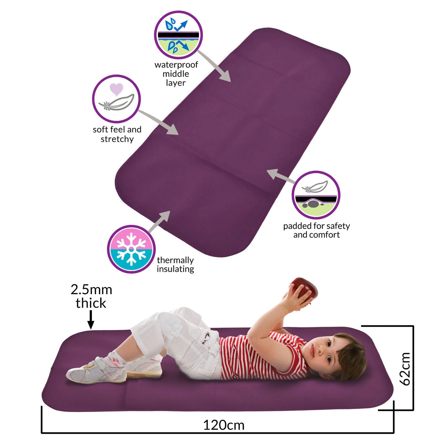 Bibetta verschoningsmat Junior Aubergine details