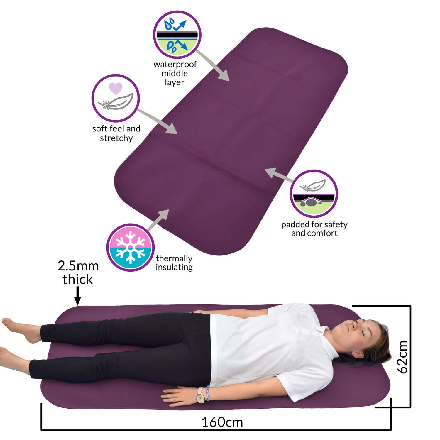 Verschoningsmat XL aubergine details