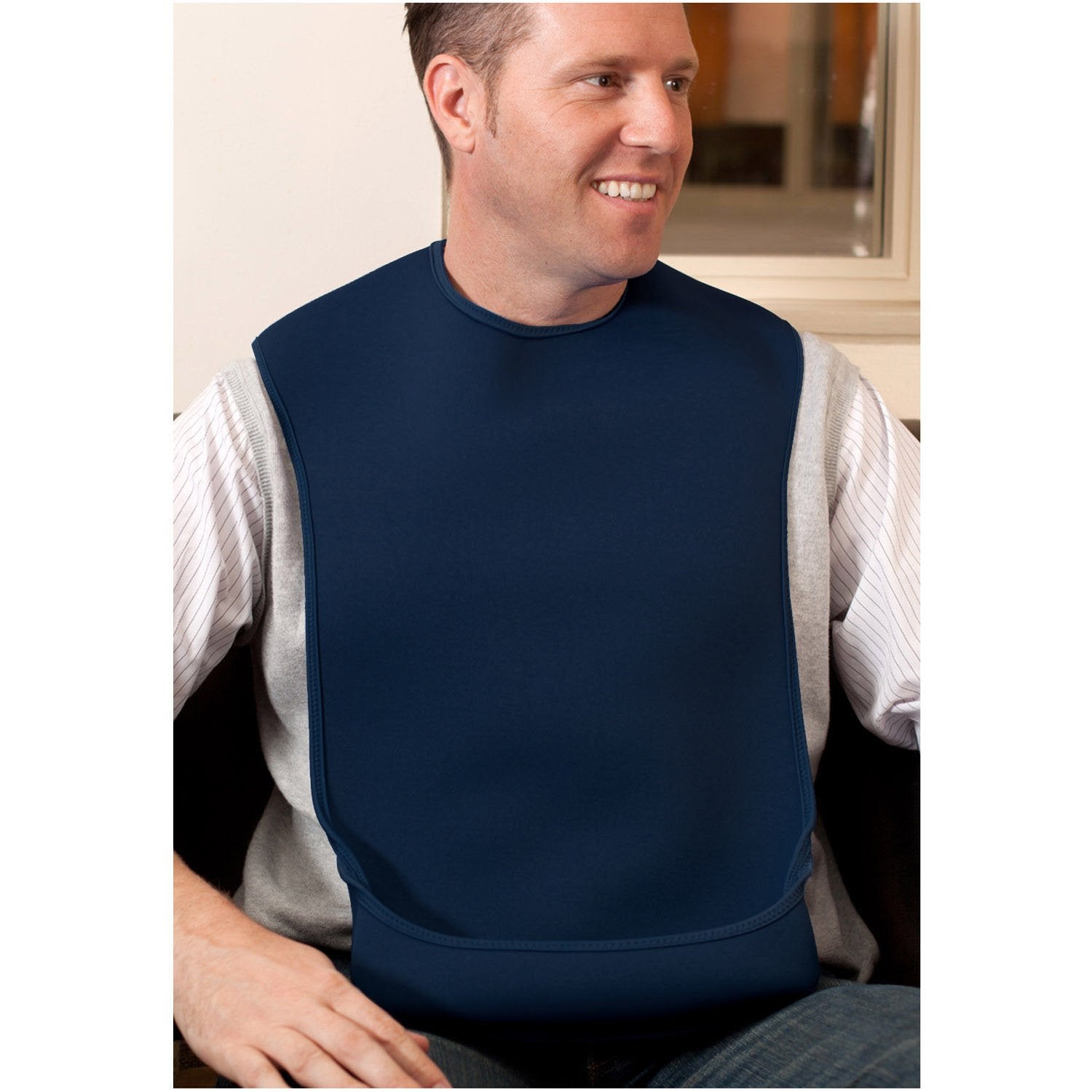 Care Designs- adult tabard bib - Medium- NAVY younger man- 1500x1500