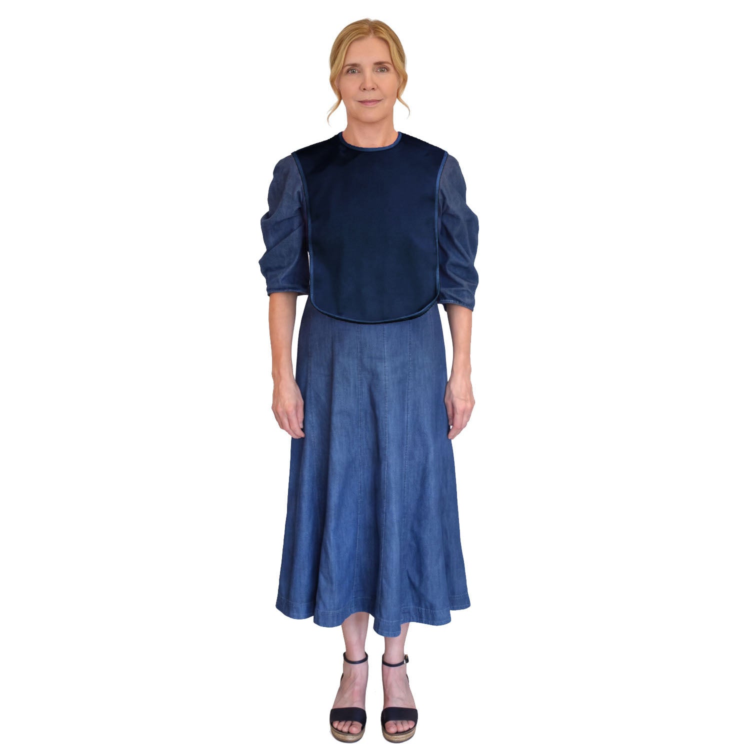 care-designs-adult-bib-tabard-navy-small-on-woman-aa1