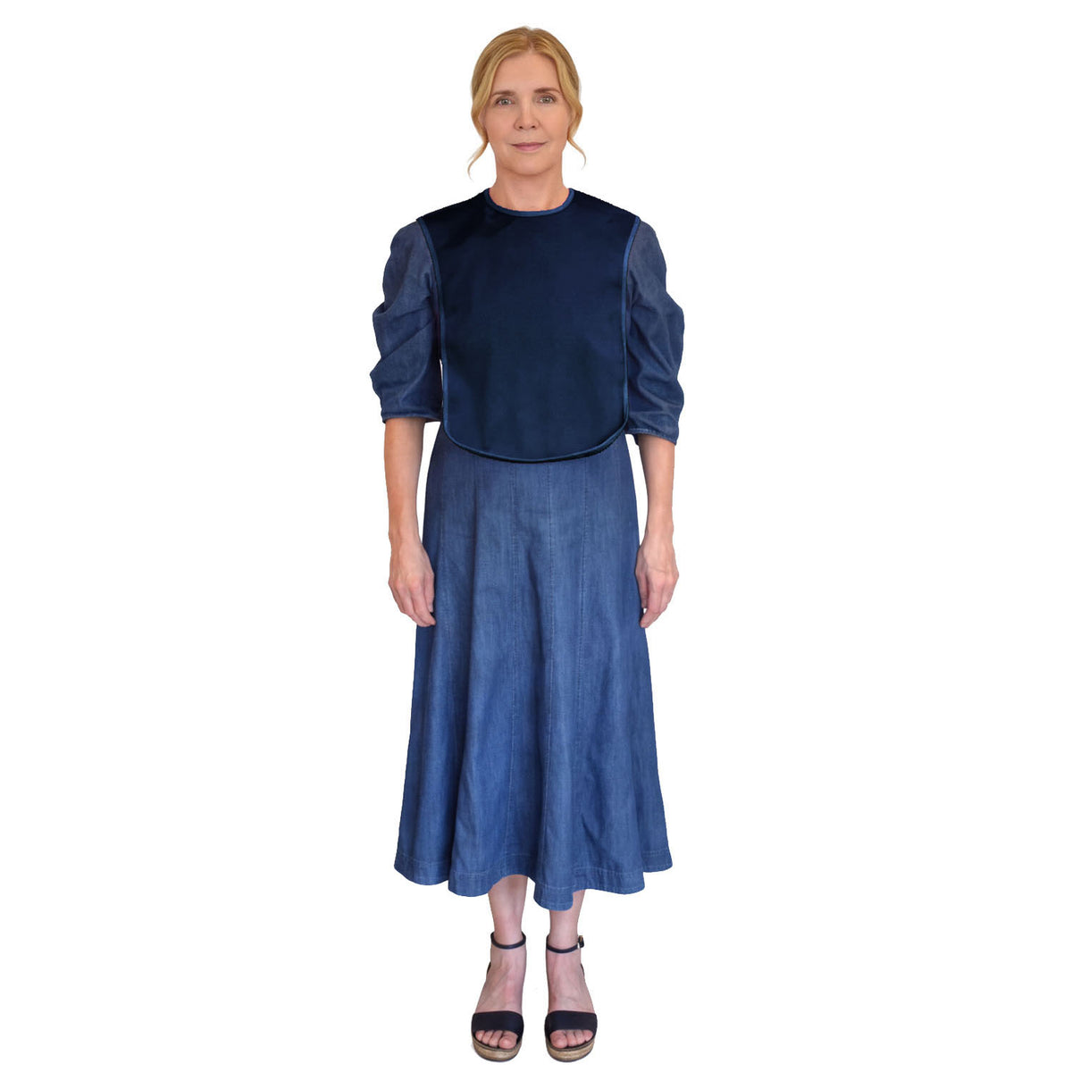 care-designs-adult-bib-tabard-navy-small-on-woman-aa1