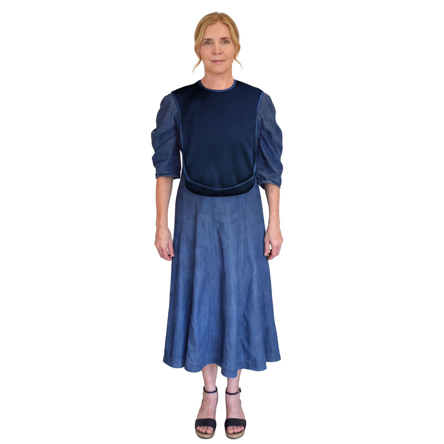 care-designs-adult-bib-tabard-navy-small-on-woman-aa2