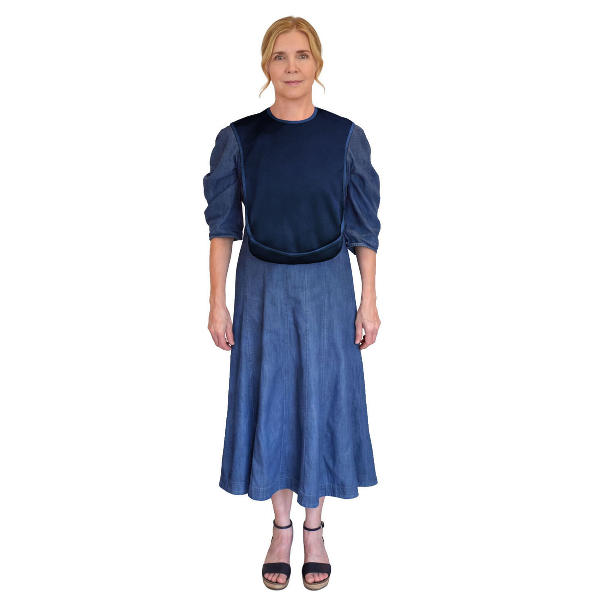 care-designs-adult-bib-tabard-navy-small-on-woman-aa2