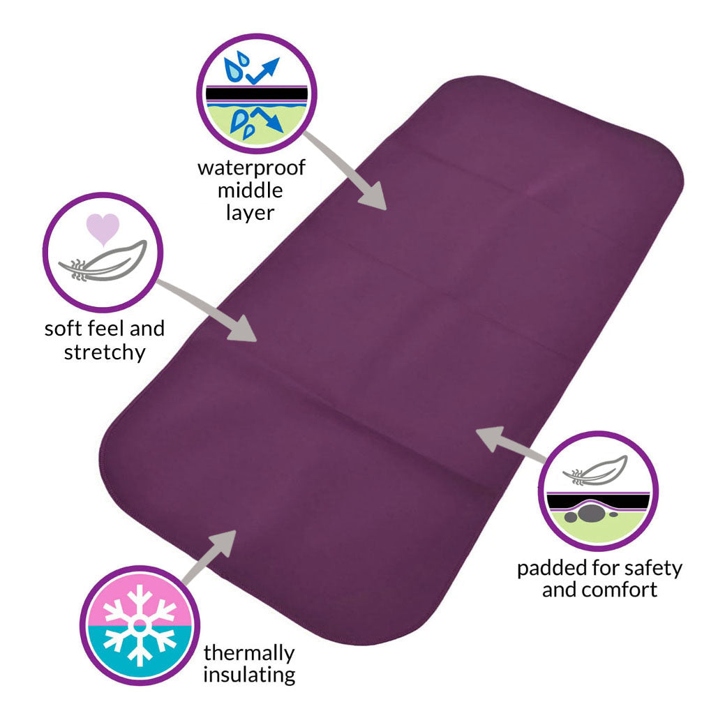Care Designs Junior Changing Mat- Aubergine- Persp view infographics v4