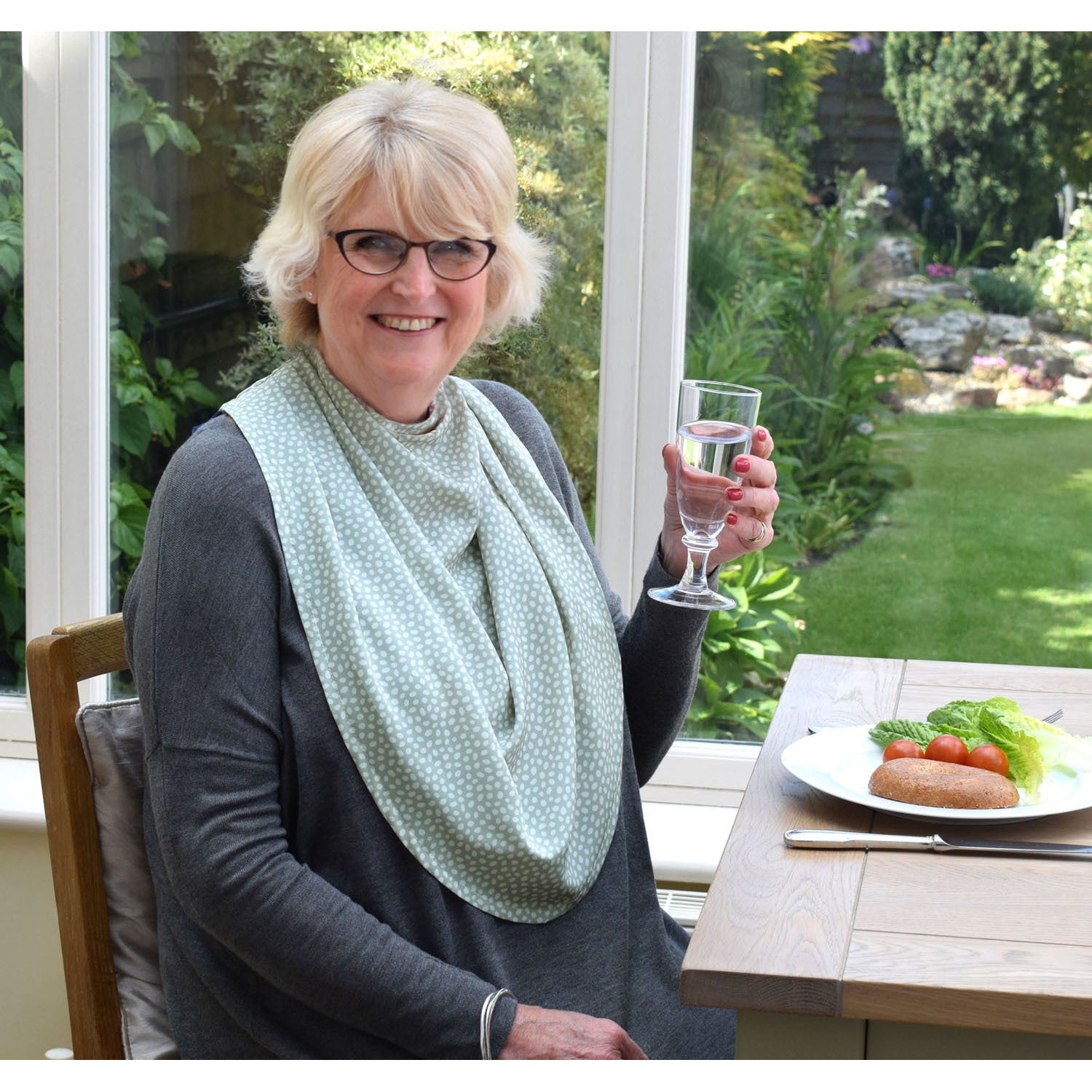 Care Designs Pashmina Adult Scarf Bib Sage Dots W2-72