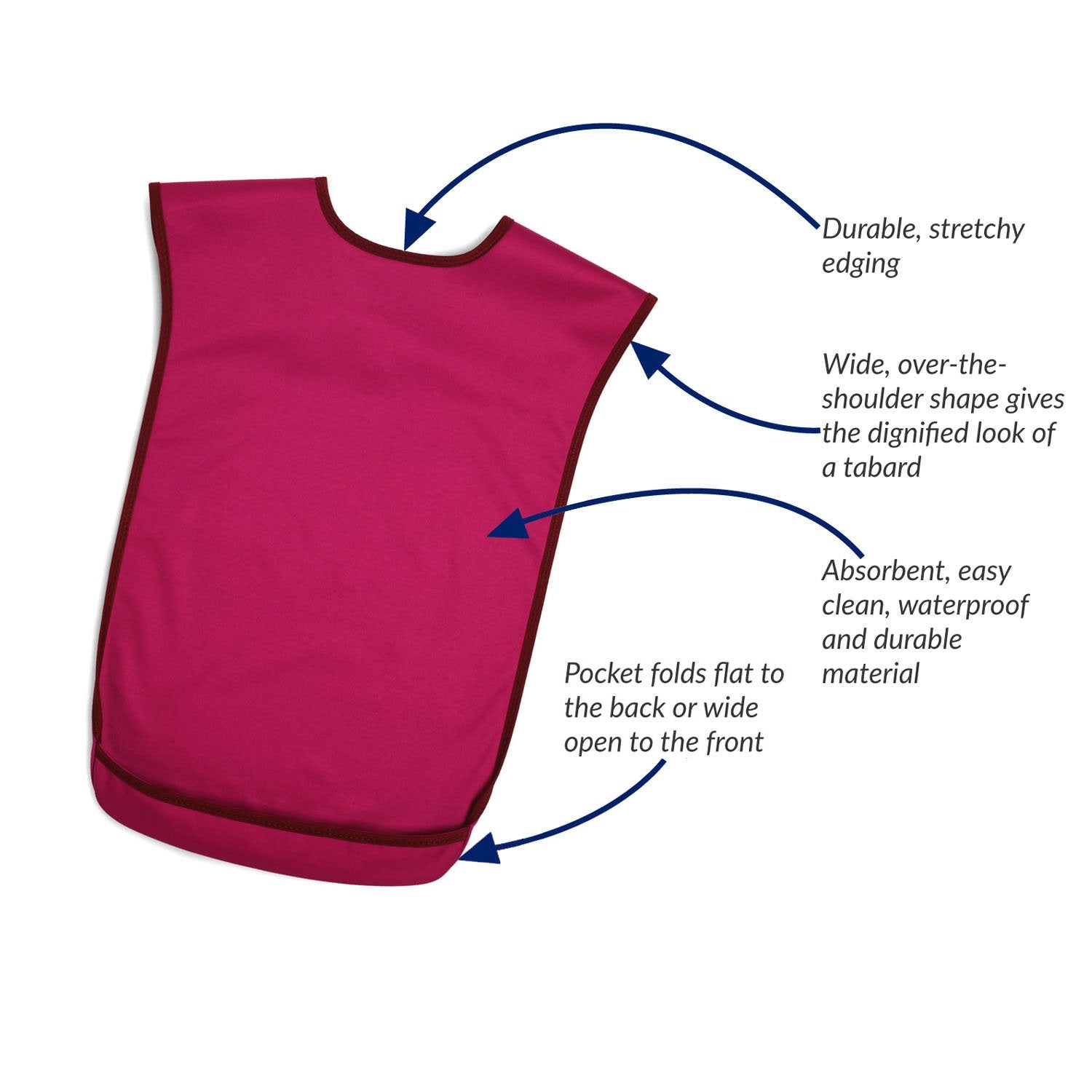 Care Designs Tabard adult bib BURGUNDY infographic 2